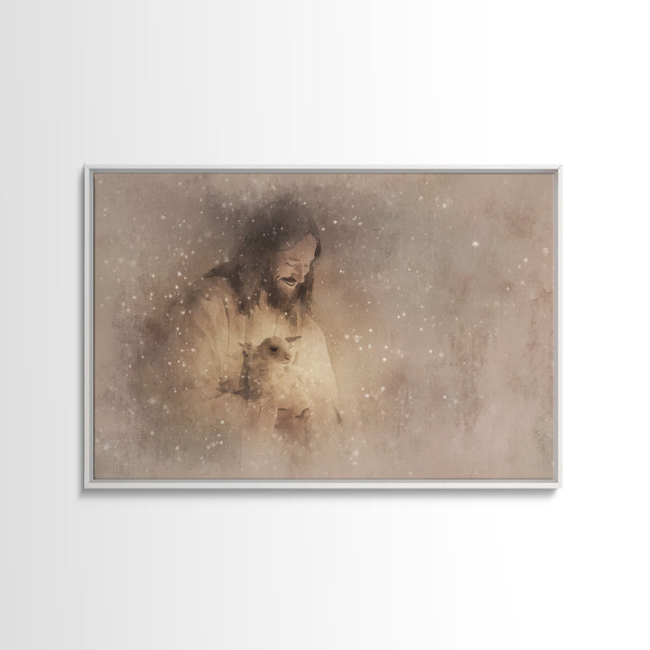 Heavenly Shepherd Joy – Framed Canvas Print – Jesus Art Print – Christian Wall Art – Christian Art Canvas – Christian Gift – Subtle Christi