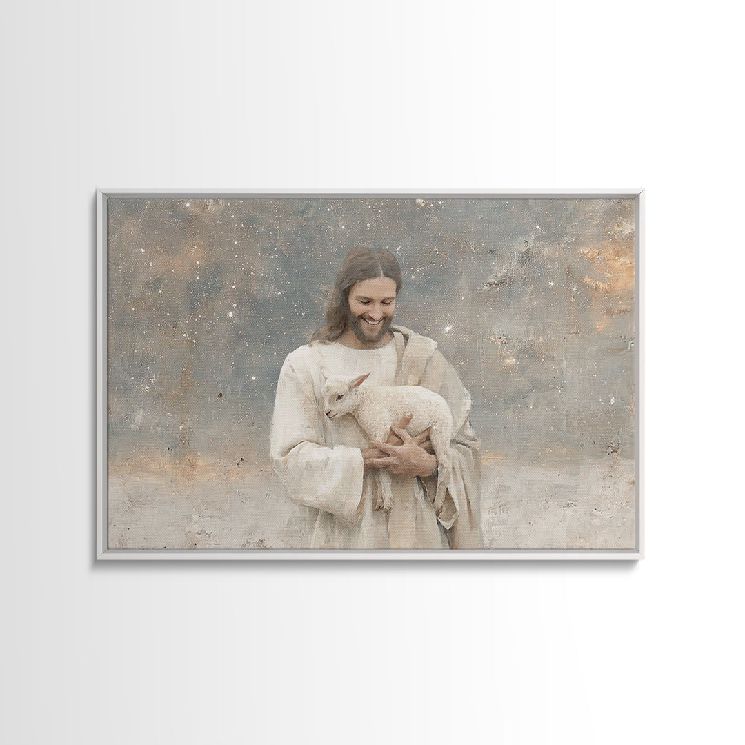 Lamb Of Comfort | Framed Canvas Print | Christian Wall Art | Christian Art Canvas | Jesus Painting | Christian Decorations | Modern Christi