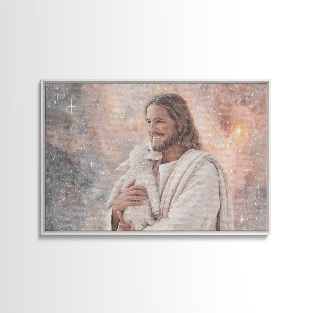 Joyful Shepherd Love | Framed Canvas Print | Jesus Canvas Art | Christian Wall Art | Christian Art Work | Christian Decor | Christian Gift