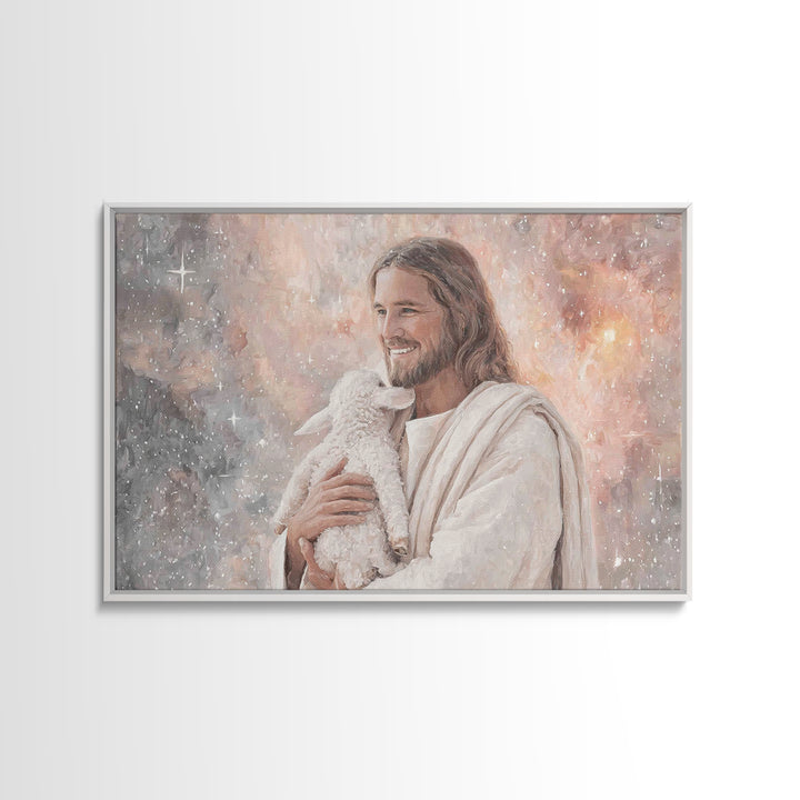 Joyful Shepherd Love | Framed Canvas Print | Jesus Canvas Art | Christian Wall Art | Christian Art Work | Christian Decor | Christian Gift