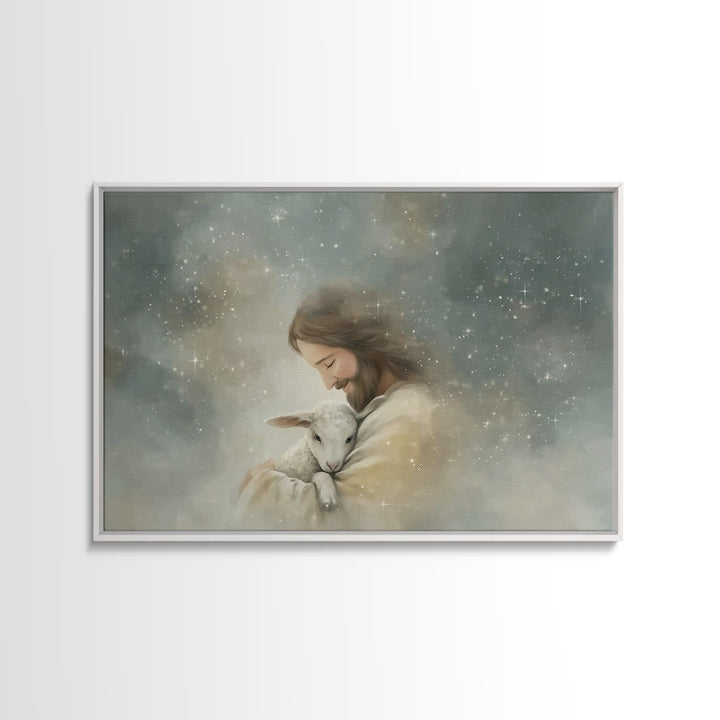 Tender Shepherd Glow, Framed Canvas Print, Christian Art Canvas, Jesus Painting, Christian Wall Art, Christian Gift, Subtle Christian Paint