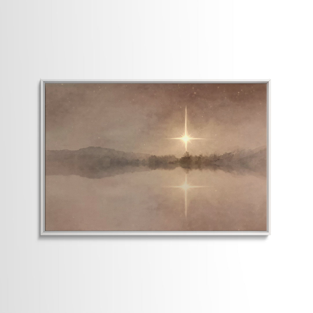Silent Bethlehem Light, Framed Canvas Print, Christian Wall Art, Christmas Art Prints, Christian Art Canvas, Moody Christmas Art, Christian