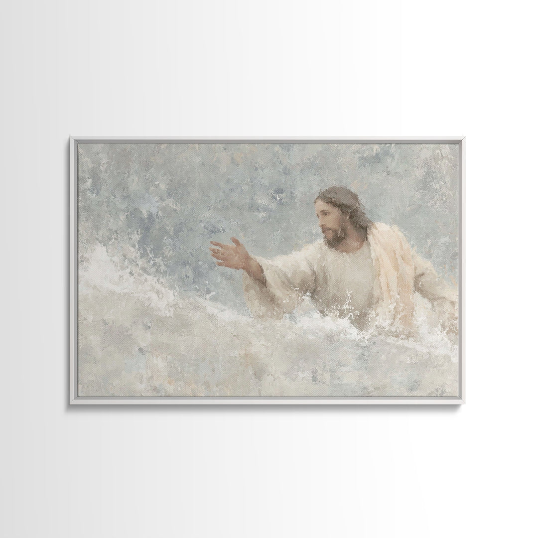 Waves Of Hope, Framed Canvas Print, Jesus Painting, Christian Wall Art, Christian Art Canvas, Large Christian Art, Christian Gift Ideas