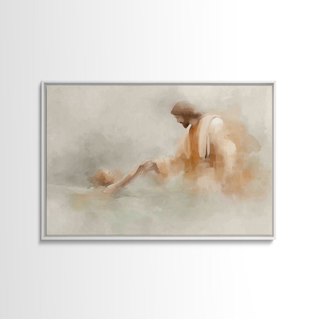 Graceful Rescue – Framed Canvas Print – Jesus Painting – Christian Art Canvas – Christian Wall Art – Subtle Christian Art – Christian Decor
