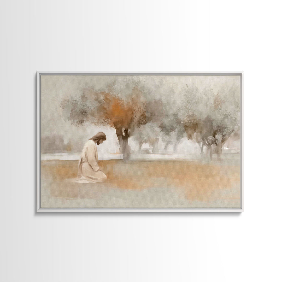 Garden Prayer – Framed Canvas Print – Christian Wall Art – Christian Art Canvas – Jesus Painting – Minimalist Christian Art – Christian Dec