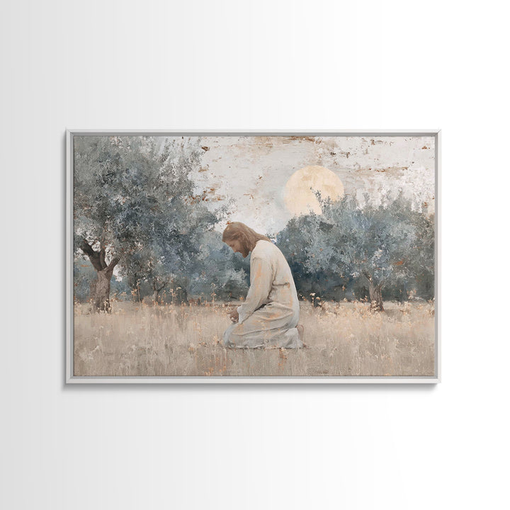 Olive Grove Reverence | Framed Canvas Print | Christian Art Canvas | Jesus Painting | Vintage Christian Art | Christian Wall Art | Christia