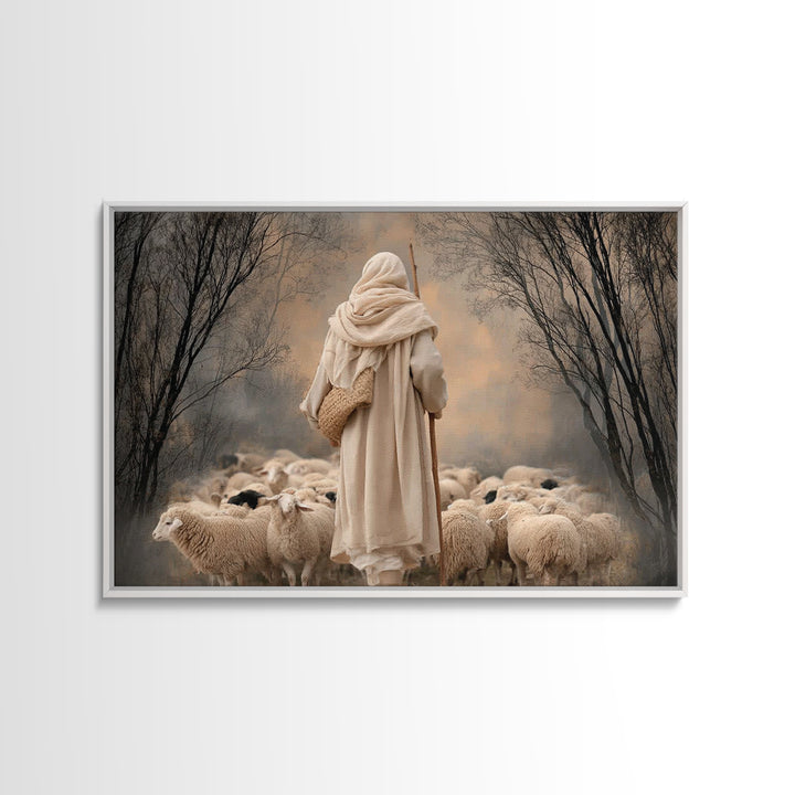 Evening Shepherd – Framed Canvas Print – Christian Art Canvas – Christian Wall Art – Large Christian Painting – Jesus Art Print