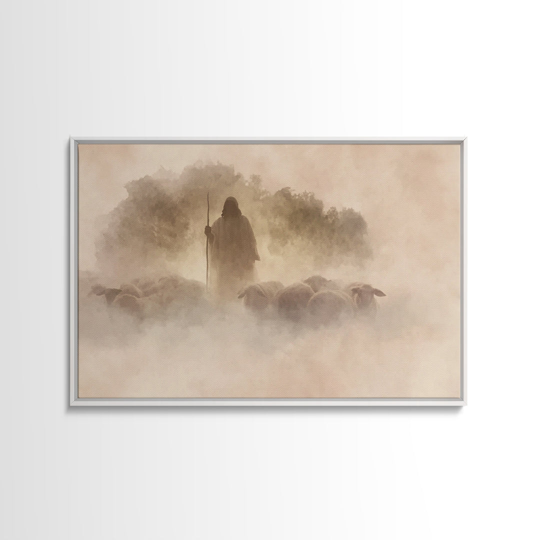 Shepherd In Light – Framed Canvas Print – Christian Wall Art – Christian Art Canvas – Christian Art Work – Modern Christian Art