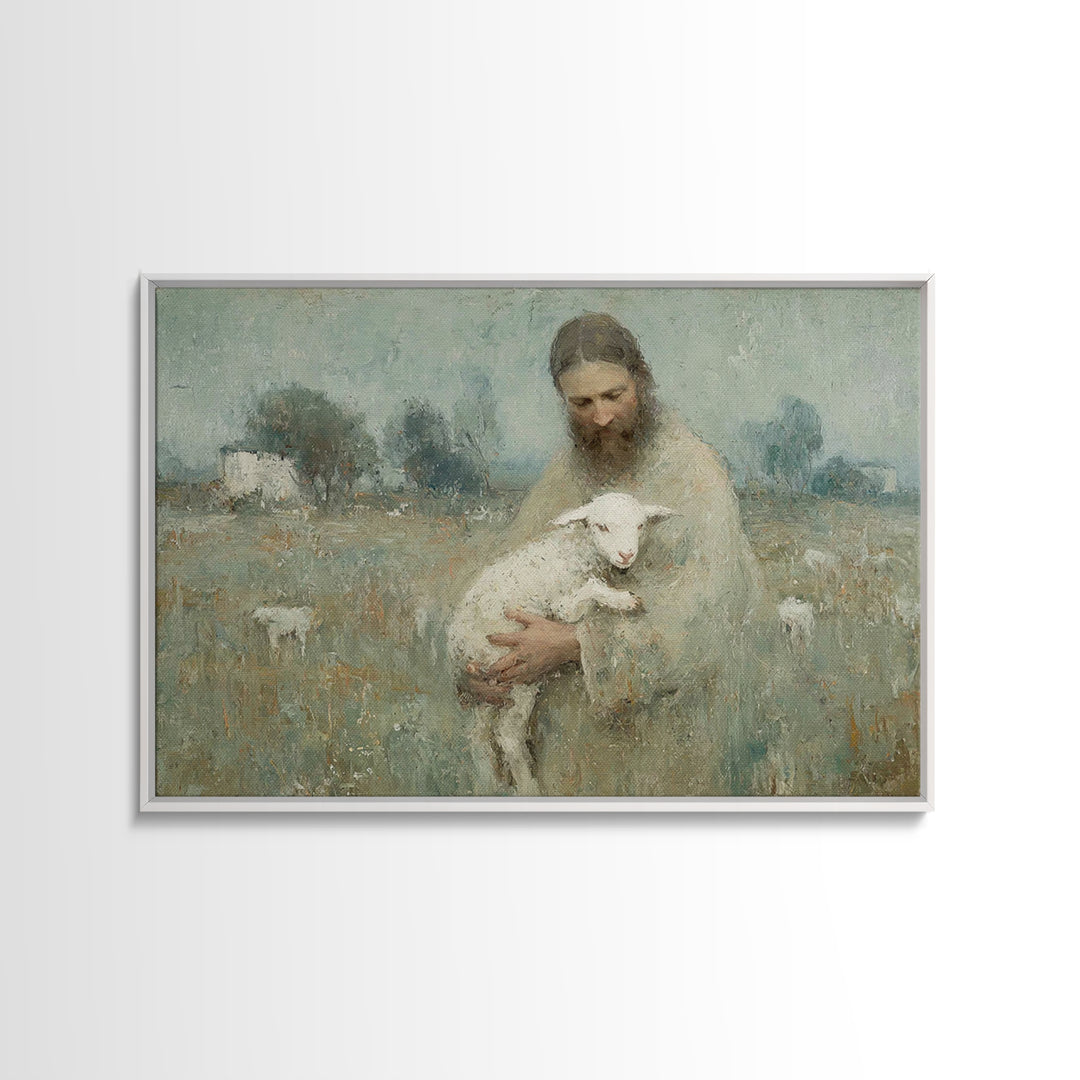 Pastoral Shepherd Calm – Framed Canvas Print – Christian Art – Jesus Painting – Christian Wall Art – Christian Art Canvas – Christmas Art –