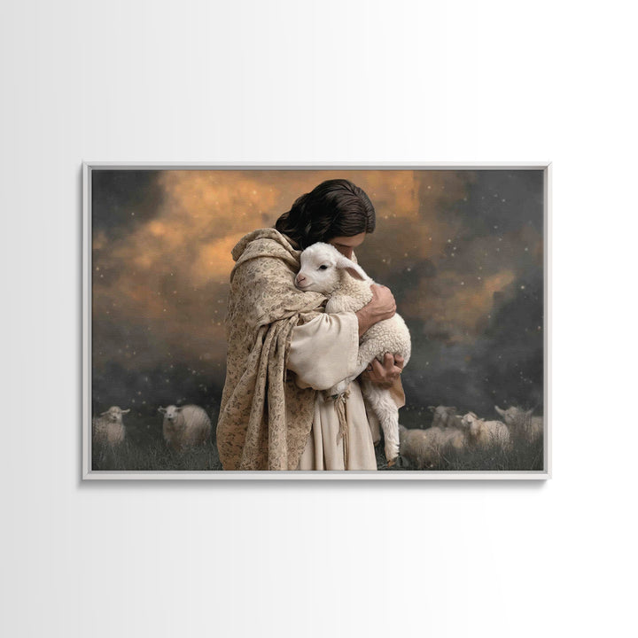 Evening Shepherd Peace | Framed Canvas Print | Jesus Painting | Christian Art | Christian Wall Art | Christian Art Canvas | Christmas Art |