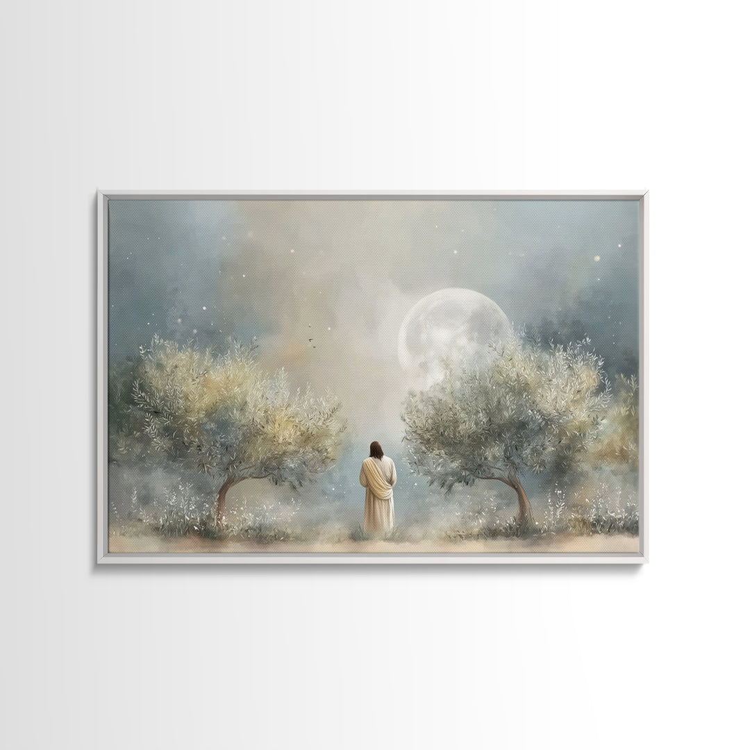 Moonlit Prayer Stillness, Framed Canvas Print, Christian Art Canvas, Christian Wall Art, Jesus Painting, Christmas Art, Christian Decor, Ch