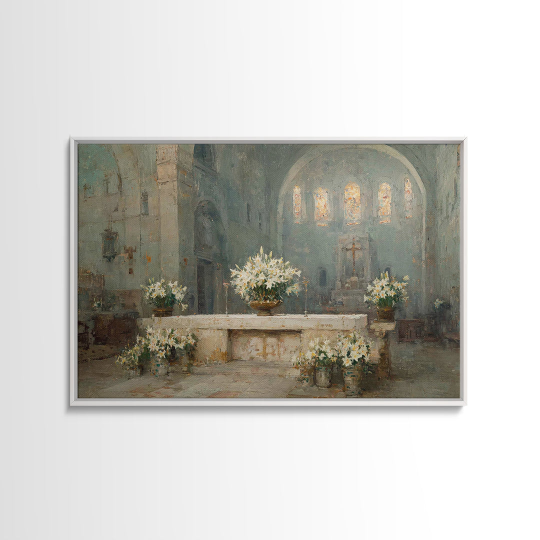 Cathedral White Lilies | Framed Canvas Print | Christian Wall Art | Christian Painting | Framed Christian Art | Christian Art Canvas | Chri
