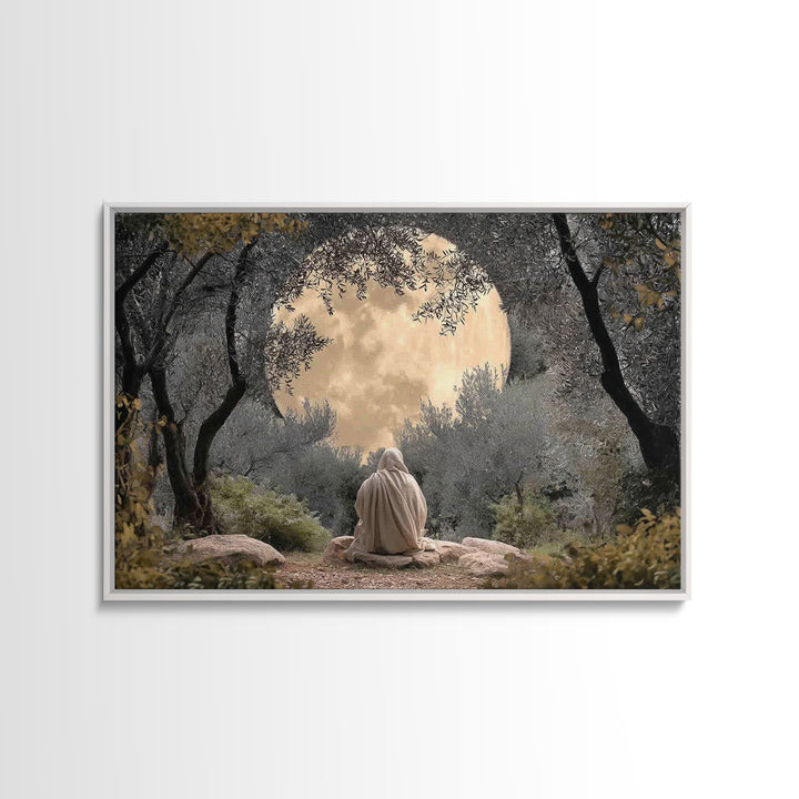 Moonlit Garden Prayer – Framed Canvas Print – Christian Wall Art – Christian Art Canvas – Jesus Painting – Moody Christian Art – Christian