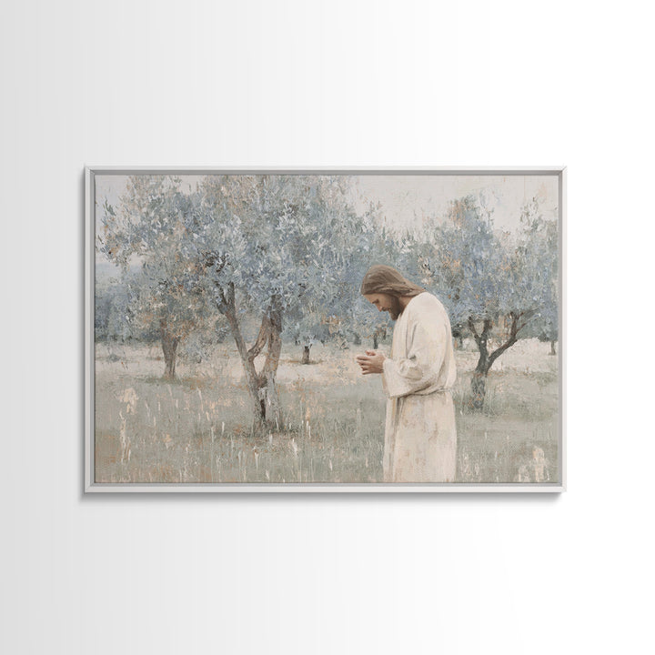 Olive Grove Reverence | Framed Canvas Print | Christian Art Canvas | Christian Wall Art | Jesus Painting | Subtle Christian Art | Christian
