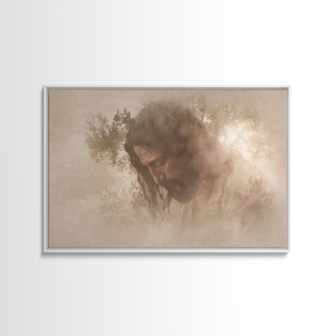 Sacred Quiet Reflection, Framed Canvas Print, Christian Wall Art, Christian Art Canvas, Jesus Painting, Minimalist Christian Art, Christian