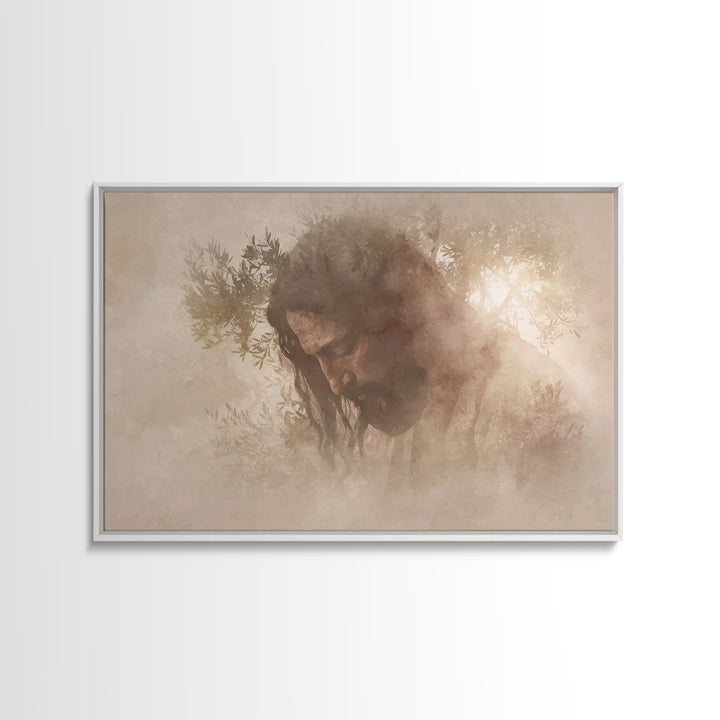 Sacred Quiet Reflection, Framed Canvas Print, Christian Wall Art, Christian Art Canvas, Jesus Painting, Minimalist Christian Art, Christian