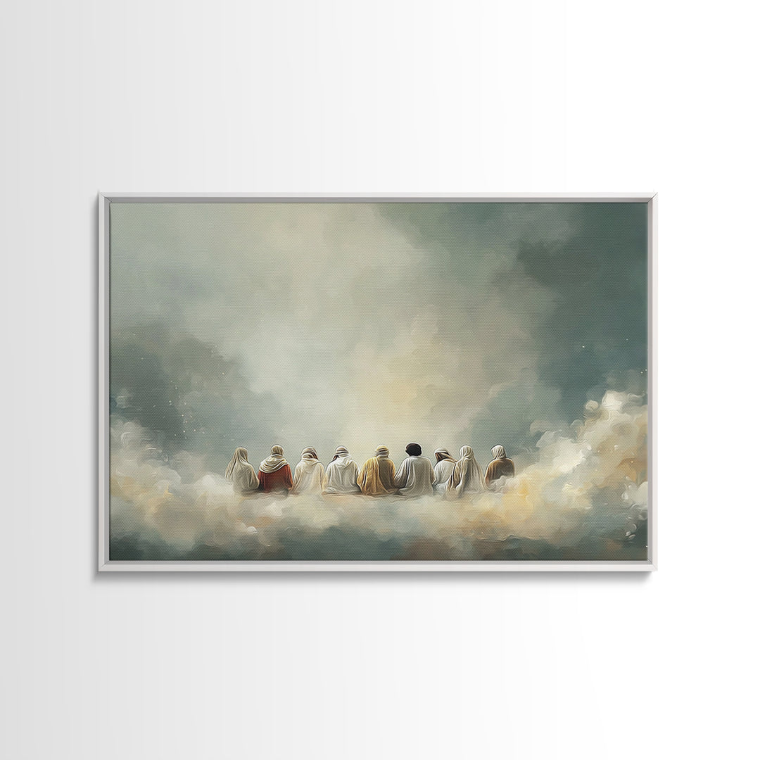 Cloudside Fellowship, Framed Canvas Print, Christian Art Print, Jesus Painting, Christian Wall Art, Large Christian Painting, Christmas Art