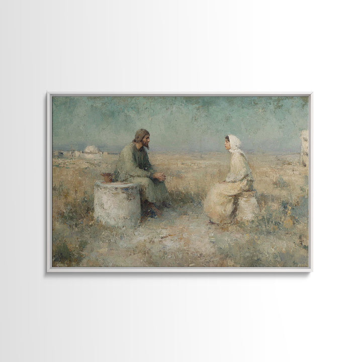 Desert Well Dialogue | Framed Canvas Print | Christian Art Canvas | Jesus Painting | Christian Wall Art | Vintage Christian Art | Christian