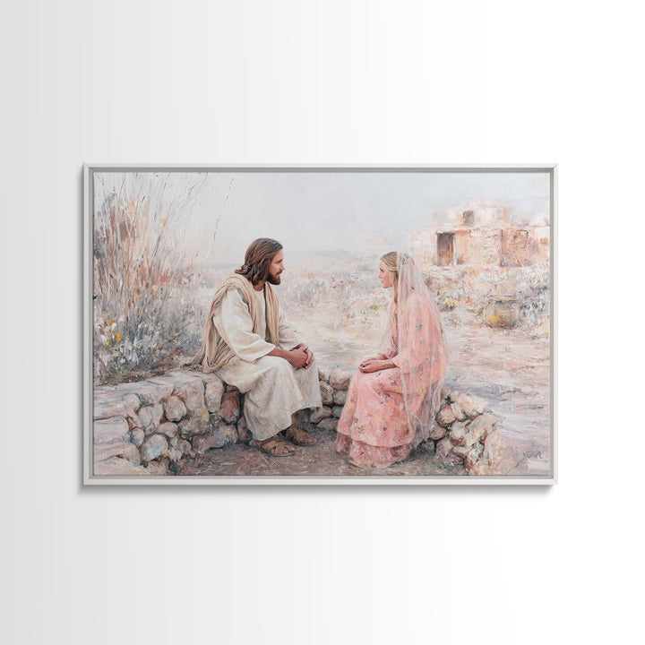Riverside Mercy | Framed Canvas Print | Christian Art Canvas | Jesus Painting | Christian Wall Art | Soft Christian Art | Modern Christian