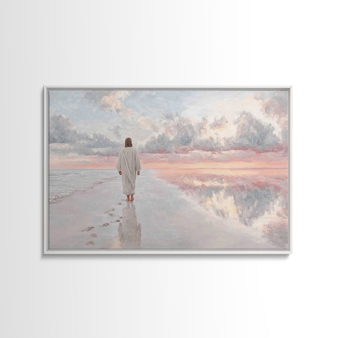 Shoreline Peace – Framed Canvas Print – Christian Art Canvas – Jesus Painting – Christian Wall Art – Modern Christian Art