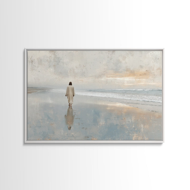 Quiet Shore Grace | Framed Canvas Print | Christian Wall Art | Jesus Painting | Christian Art Canvas | Modern Christian Art | Christian Gif