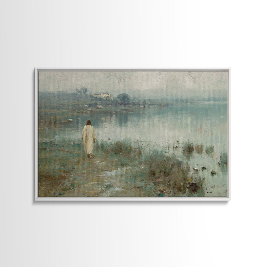 Sacred Green Path, Framed Canvas Print, Christian Art Canvas, Christian Wall Art, Jesus Painting, Subtle Christian Art, Vintage Christian P