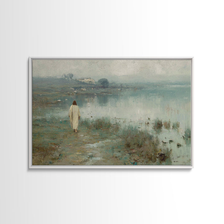 Sacred Green Path, Framed Canvas Print, Christian Art Canvas, Christian Wall Art, Jesus Painting, Subtle Christian Art, Vintage Christian P