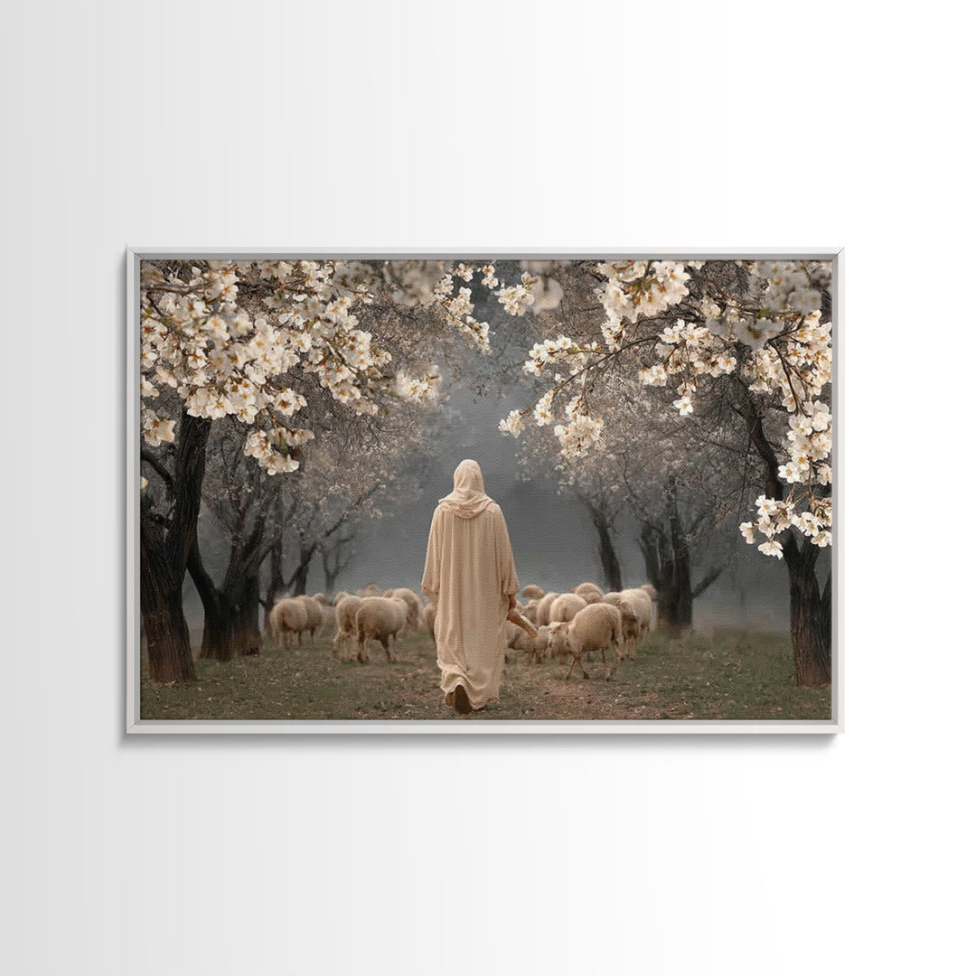 Blooming Shepherd Path – Framed Canvas Print – Christian Art Canvas – Christian Painting – Jesus Painting – Christian Wall Art – Vintage Ch