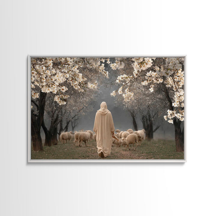 Blooming Shepherd Path – Framed Canvas Print – Christian Art Canvas – Christian Painting – Jesus Painting – Christian Wall Art – Vintage Ch
