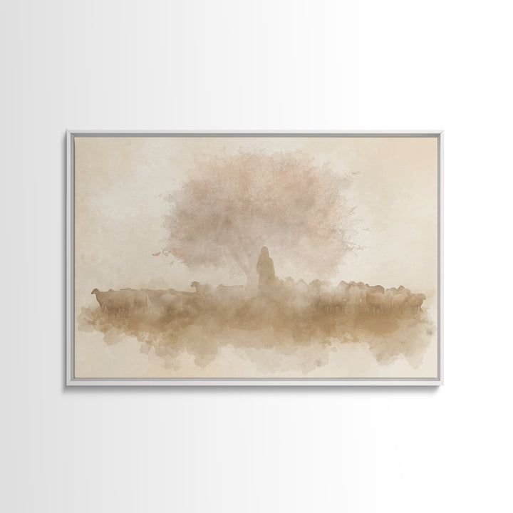 Shepherd’s Gentle Light, Framed Canvas Print, Christian Art Canvas, Jesus Painting, Christian Wall Art, Subtle Christian Paintings, Christi