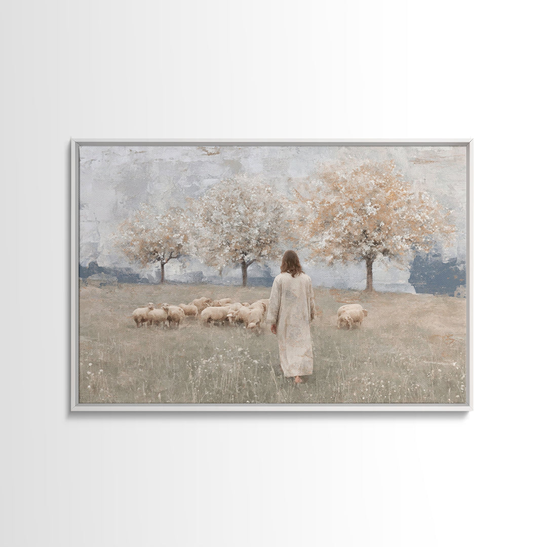 Crimson Pasture Path | Framed Canvas Print | Christian Art Canvas | Jesus Painting | Christian Wall Art | Large Christian Painting | Unique