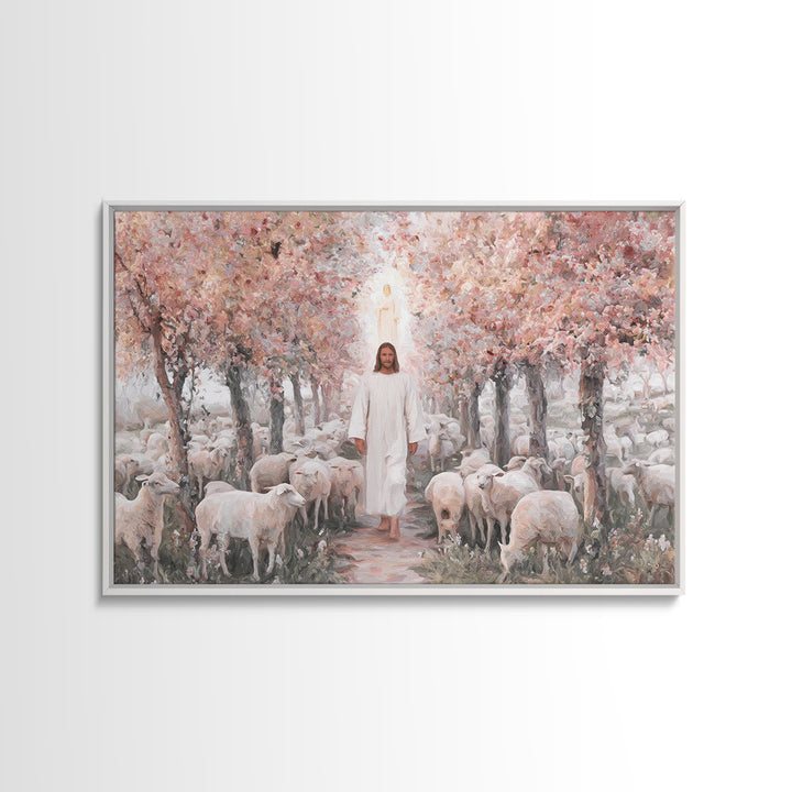 Fields Of His Care, Framed Canvas Print, Christian Wall Art, Jesus Painting, Christian Art Canvas, Vintage Christian Painting, Christian De