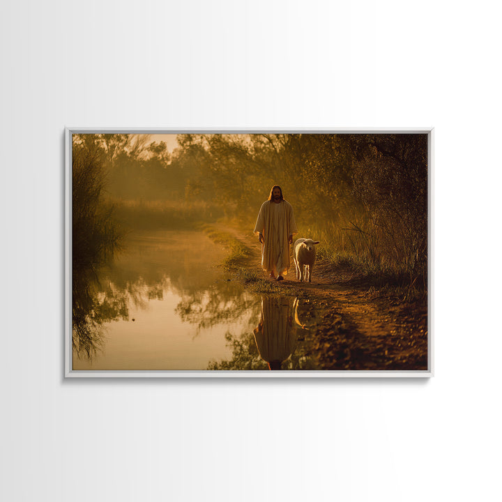 Golden River Peace, Framed Canvas Print, Jesus Painting, Christian Wall Art, Christian Art Canvas, Modern Christian Art