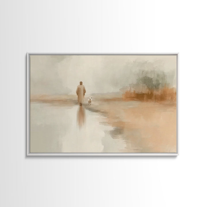 Soft Dawn Walk - Framed Canvas Print - Christian Art Canvas - Jesus Painting - Christian Wall Art - Subtle Christian Art