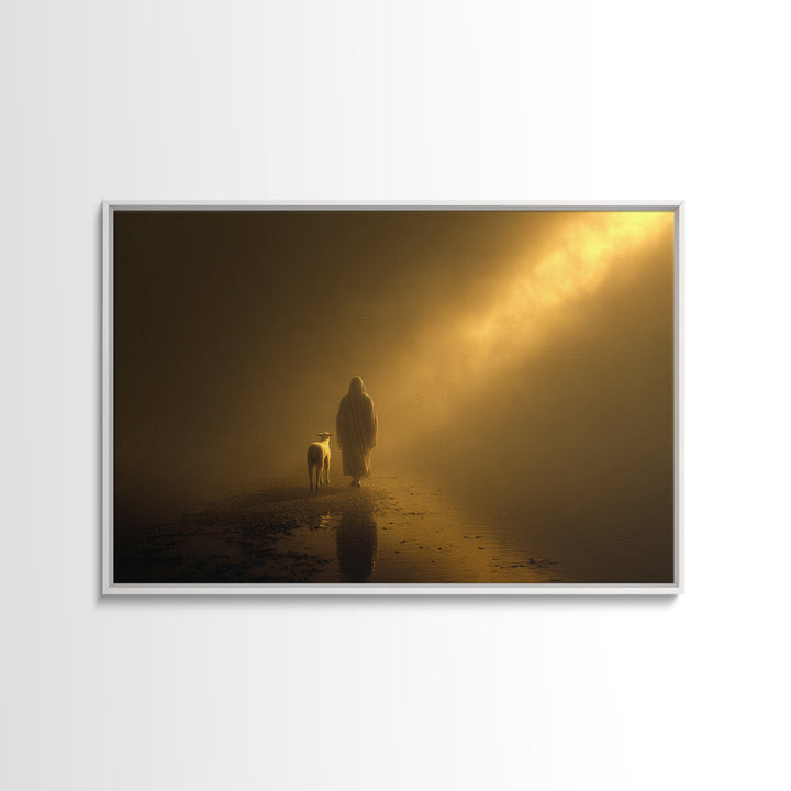 Autumn Shepherd Peace | Framed Canvas Print | Christian Art Canvas | Christian Wall Art | Jesus Painting | Vintage Christian Art