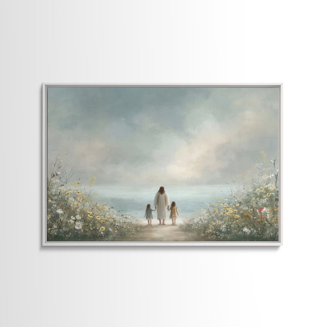Shoreline Blessings | Framed Canvas Print | Christian Wall Art | Jesus Painting | Christian Art Canvas | Modern Christian Art