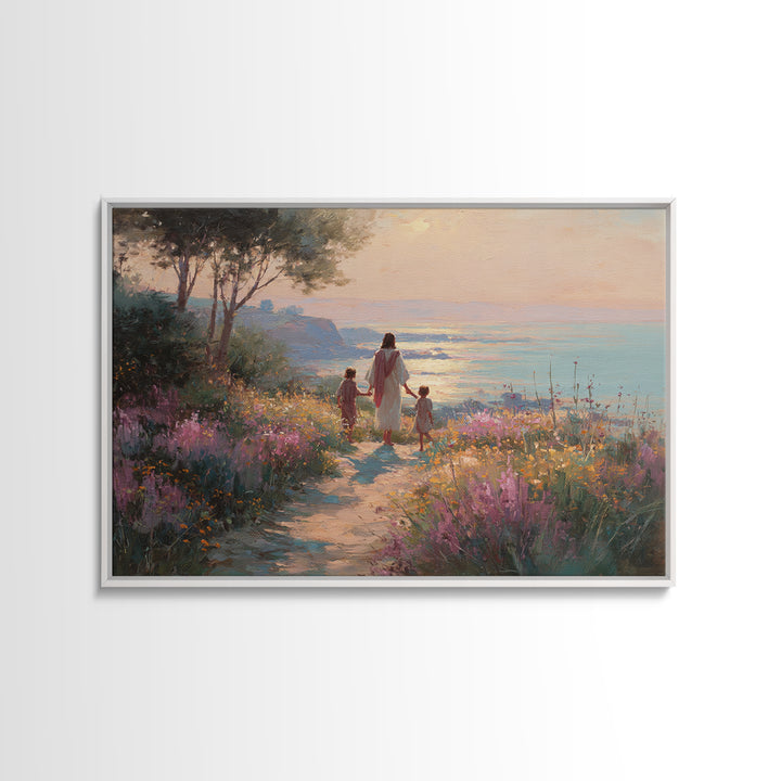Wildflower Journey, Framed Canvas Print, Christian Art Canvas, Jesus Painting, Christian Wall Art, Modern Christian Art