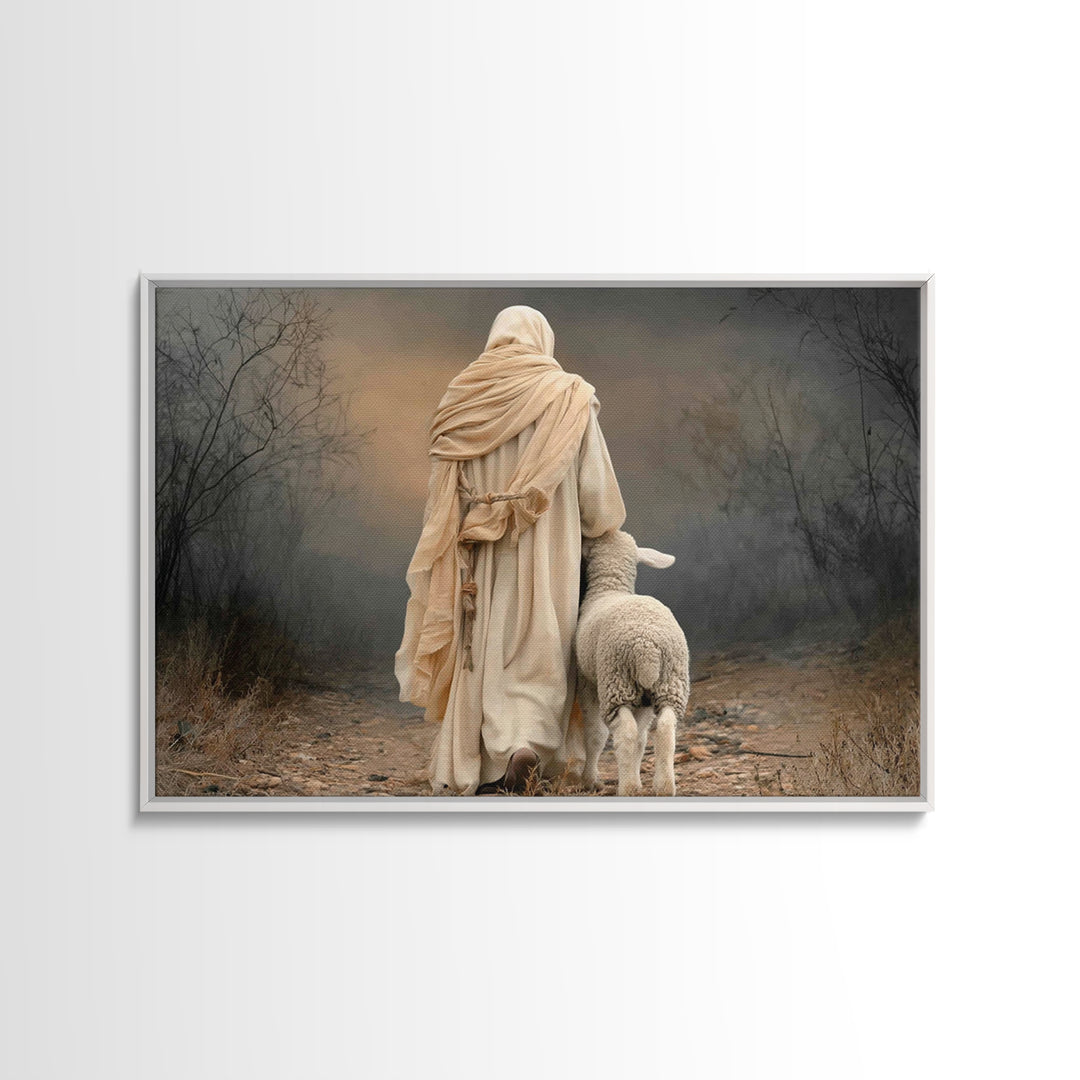 Golden Shepherd Stillness, Framed Canvas Print, Christian Art Canvas, Jesus Painting, Moody Christian Art, Christian Wall Art, Christian Ar