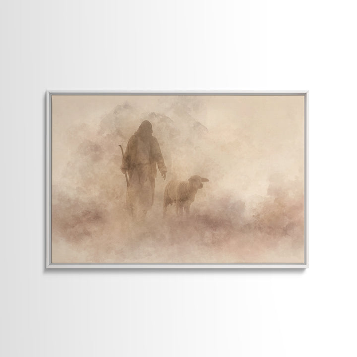 Silent Shepherd – Framed Canvas Print | Christian Art Canvas | Jesus Painting | Christian Wall Art | Subtle Christian Art | Christmas Art P