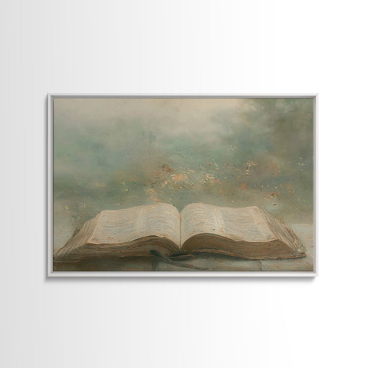 Divine Pages – Framed Canvas Print – Christian Art Print – Christian Wall Art – Christian Painting – Christian Art Canvas – Vintage Christi
