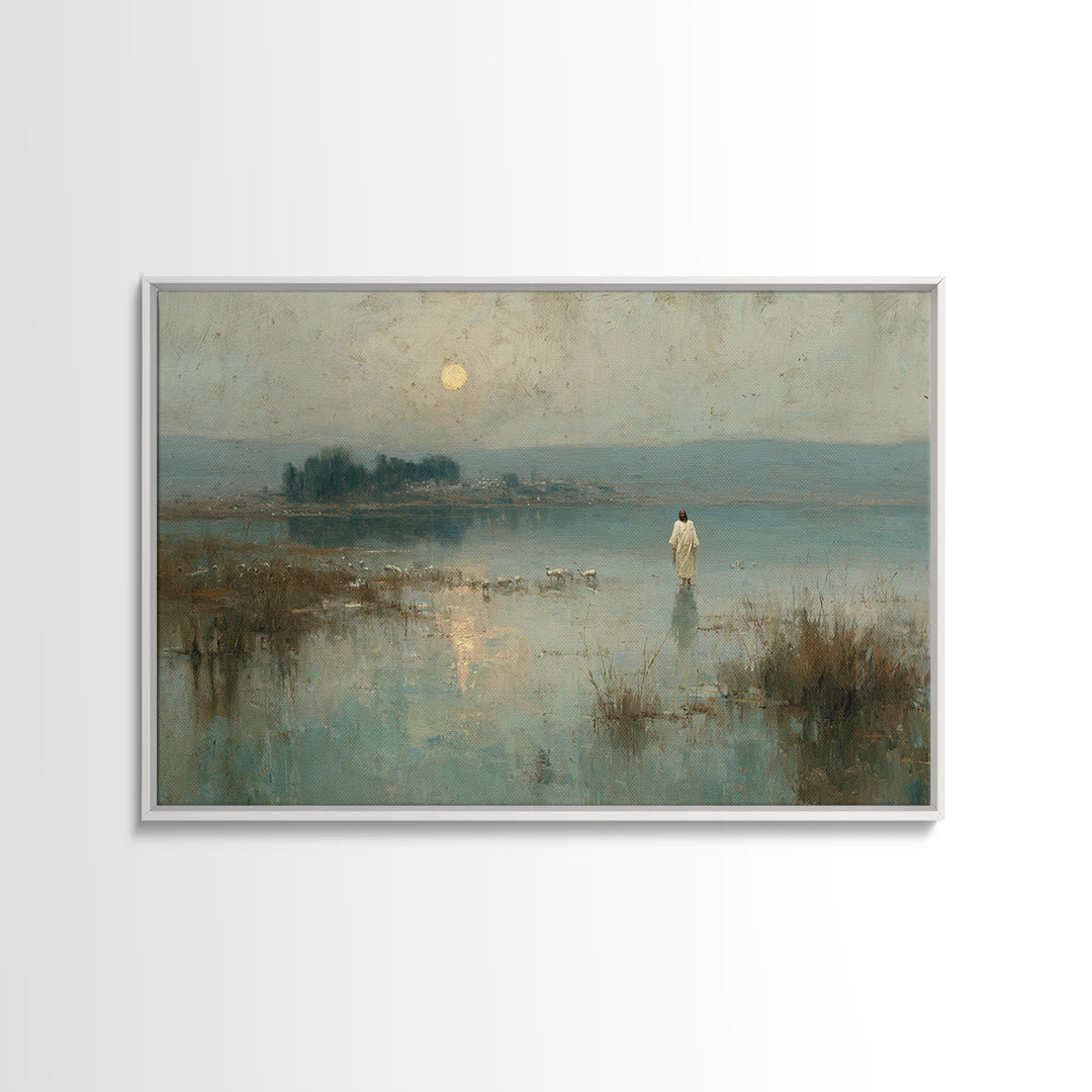 Shepherd’s Calm – Framed Canvas Print – Christian Wall Art – Jesus Painting – Pastoral Scenery – Christian Christmas Art – Christian Art Ca