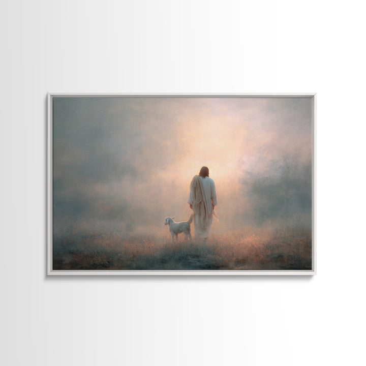 Quiet Shepherd Light, Framed Canvas Print, Christian Art Canvas, Moody Christian Art, Jesus Painting, Christian Wall Art, Subtle Christian