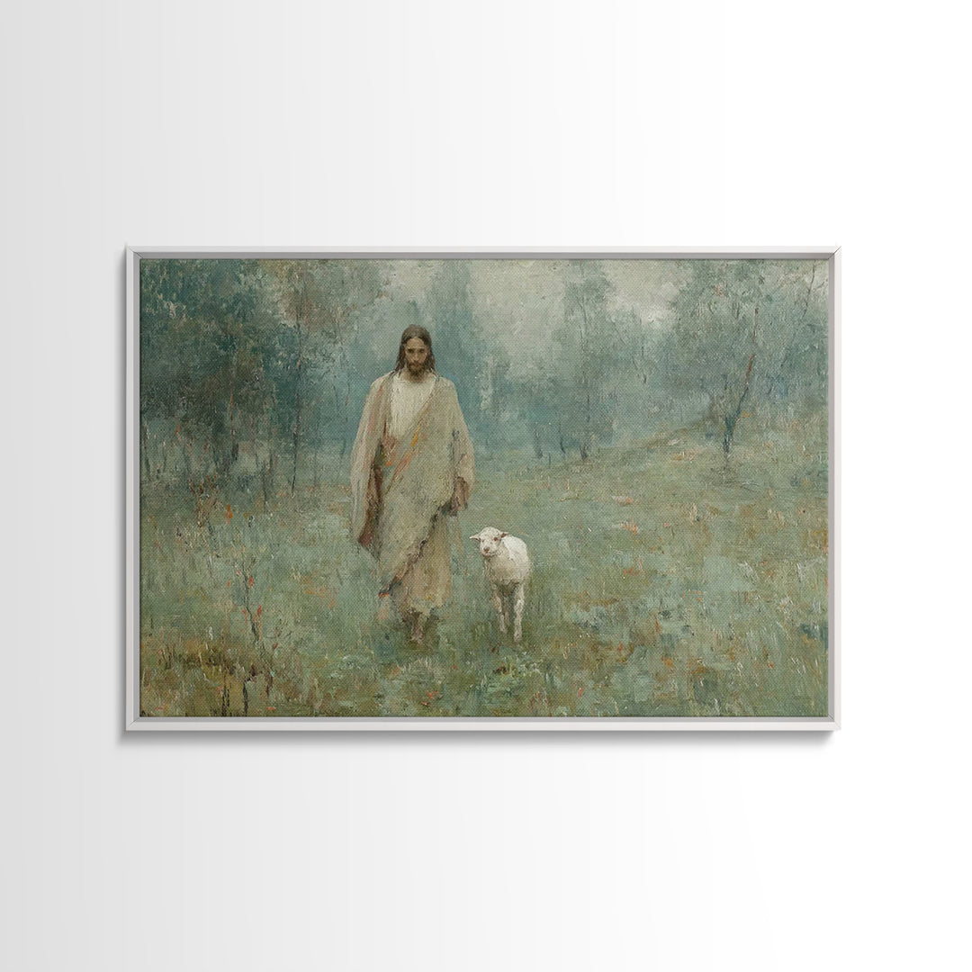 Pasture Serenity | Framed Canvas Print | Christian Wall Art | Jesus Painting | Christian Art Canvas | Vintage Christian Painting | Christia