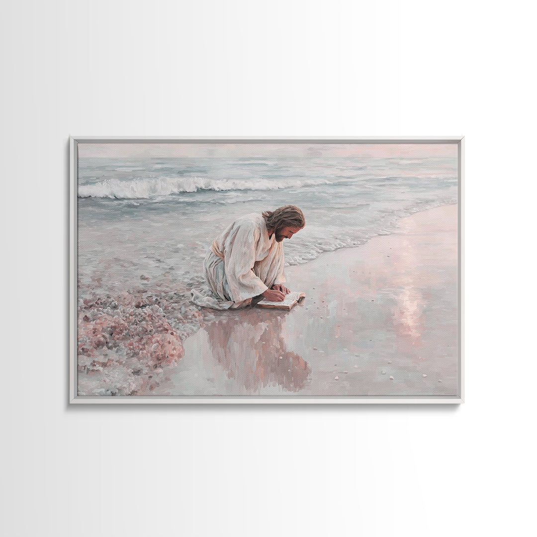 Seaside Grace | Framed Canvas Print | Christian Art Canvas | Jesus Painting | Vintage Christian Art | Christian Wall Art | Christian Gift