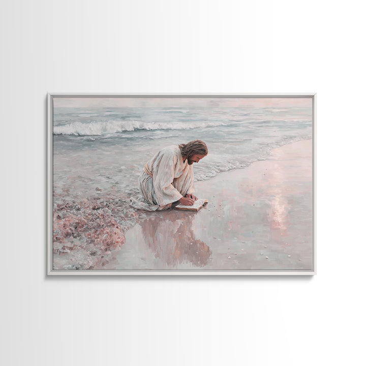 Seaside Grace | Framed Canvas Print | Christian Art Canvas | Jesus Painting | Vintage Christian Art | Christian Wall Art | Christian Gift