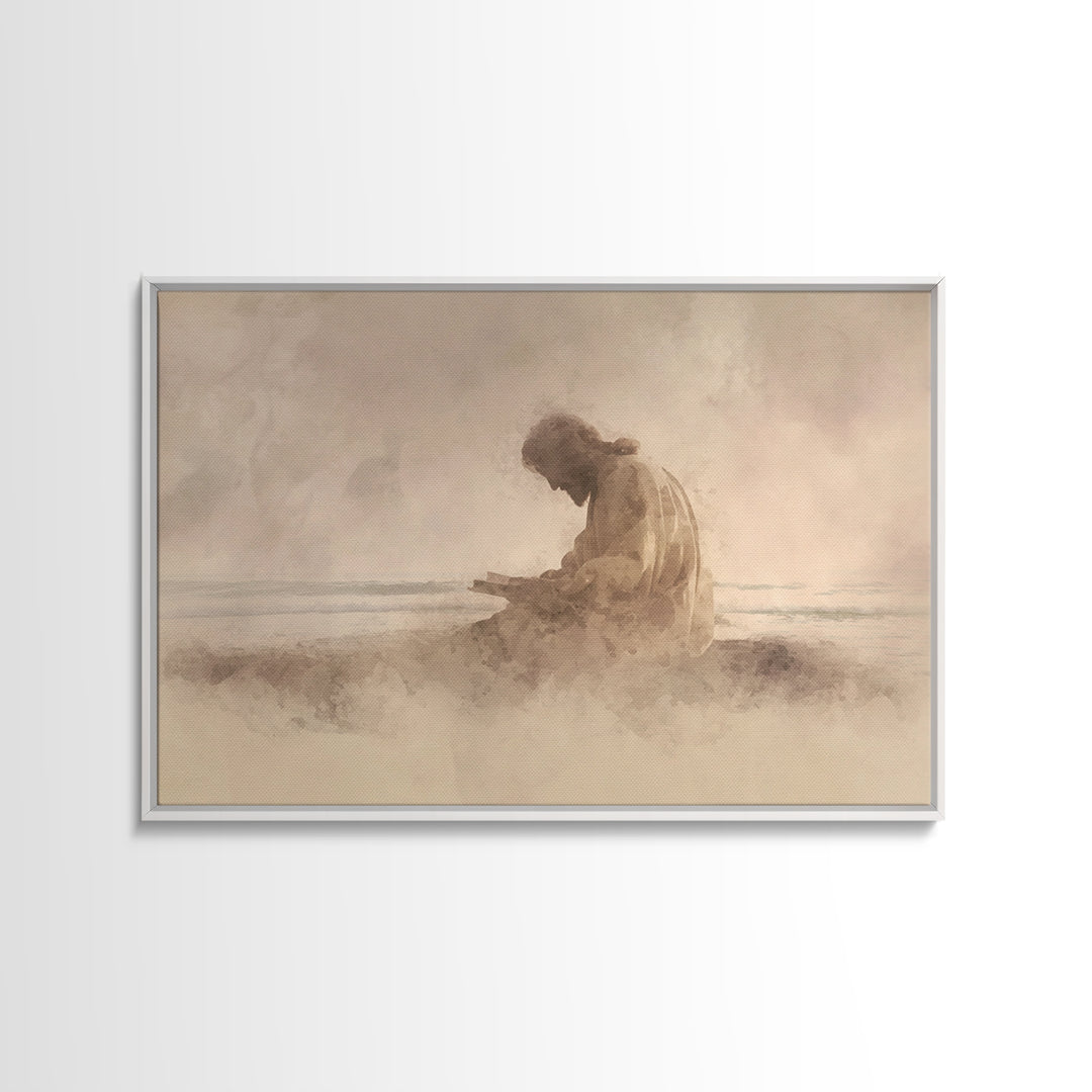 Prayerful Shore – Framed Canvas Print – Christian Wall Art – Jesus Canvas Art – Christian Art Print – Subtle Christian Art – Christian Gift