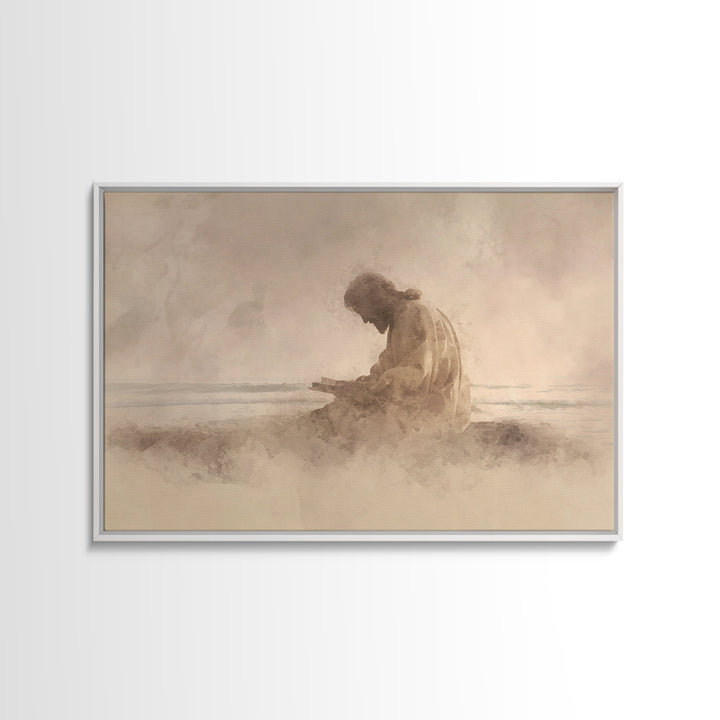 Prayerful Shore – Framed Canvas Print – Christian Wall Art – Jesus Canvas Art – Christian Art Print – Subtle Christian Art – Christian Gift