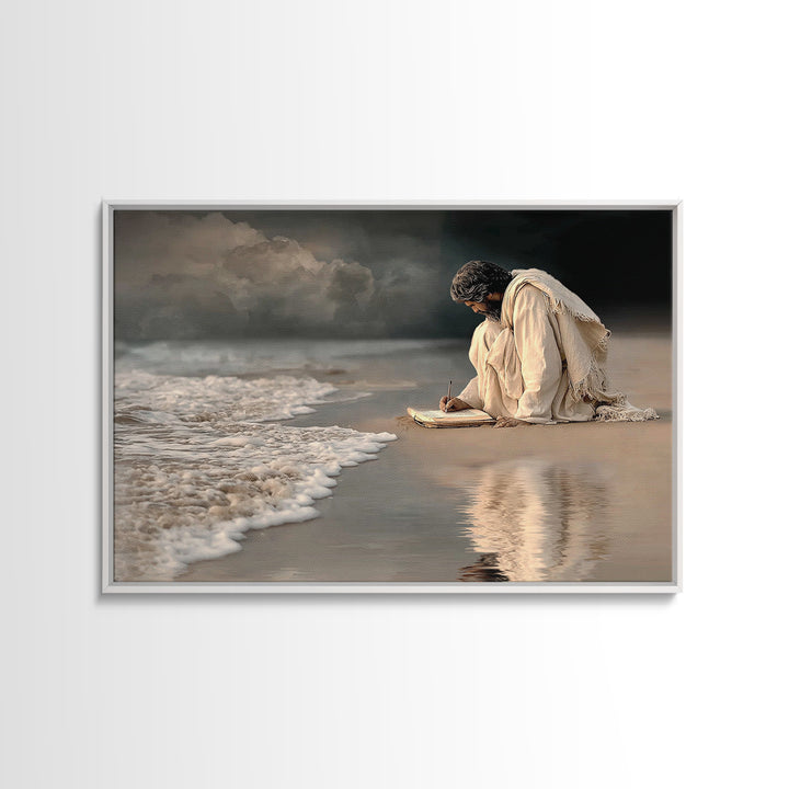 Waves Of Mercy, Framed Canvas Print, Christian Wall Art, Jesus Painting, Christian Art Canvas, Large Christian Art, Subtle Christian Art