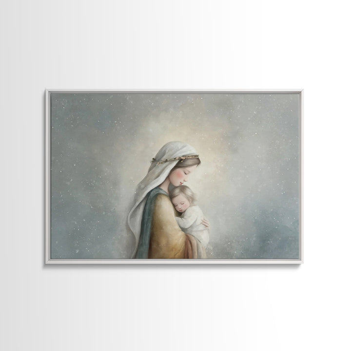 Motherly Light, Framed Canvas Print, Christian Wall Art, Mary And Jesus Painting, Christian Art Canvas, Large Christian Art, Modern Christi