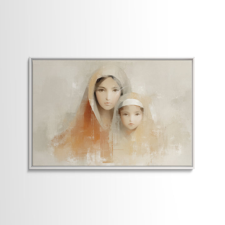Tender Embrace, Framed Canvas Print, Christian Wall Art, Mary And Jesus Painting, Christian Art Canvas, Large Christian Art, Subtle Christi